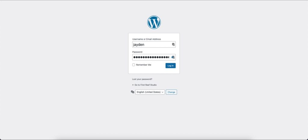 Wordpress Login screen